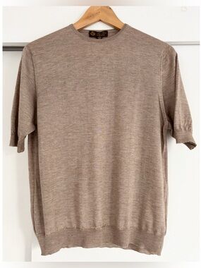 Vintage Loro Piana 70% Cashmere 30% Silk Knit Top Taupe Made in Italy Size 46